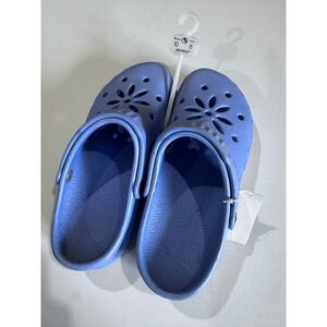 Anywear Womens Clogs Light Blue Slip On Comfort Shoes Size 10 M Floral Vents